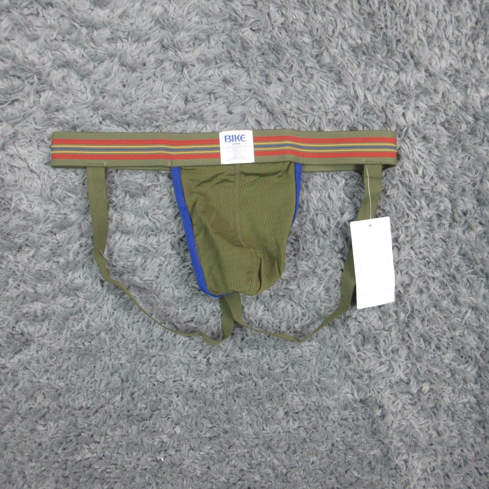 BIKE Olive Green Men's Athletic Jockstrap with Blue Trim